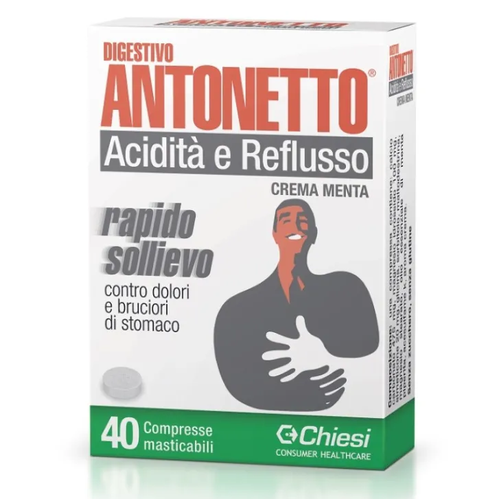 CHIESI FARMACEUTICI SpA Digestivo Antonetto Acidità e Reflusso Gusto Menta 40 Compresse New