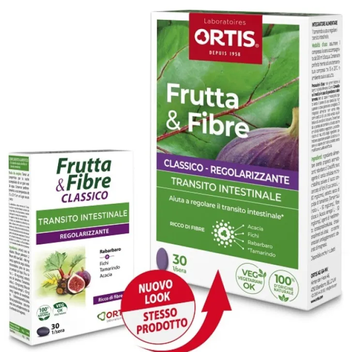 ORTIS LAB. Frutta e Fibre Classico 30 Compresse - Integratore Transito Intestinale Clearance