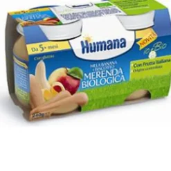 HUMANA ITALIA SpA Humana Omogeneizzato Mela, Banana e Biscotto 2 x 120 grammi New