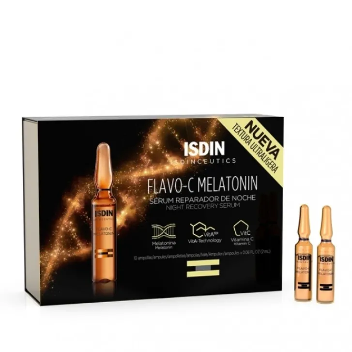 ISDIN ceutics Flavo C Melatonin Siero Riparatore da Notte Antirughe Viso 10 Fiale Clearance