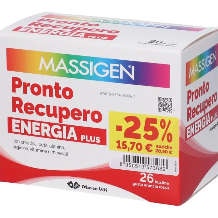 MARCO VITI FARMACEUTICI SpA Massigen Pronto Recupero Energia Plus 26 bustine - Integratore Alimentare Discount