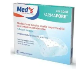 FARMAC-ZABBAN Med's Medicazione Autoadesiva Sterile Trasparente Impermeabile 10 x 8 cm 5 pezzi New